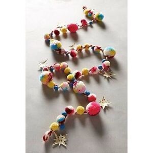 Anthropologie Wishing Star Garland Pom Pom Colorful Stars NEW